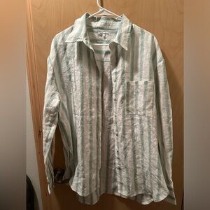 Reformation linen white & green stripe will oversized button down size: small